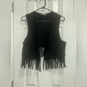 Altar'd State Fringed Black Faux Suede Vest